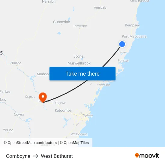 Comboyne to West Bathurst map