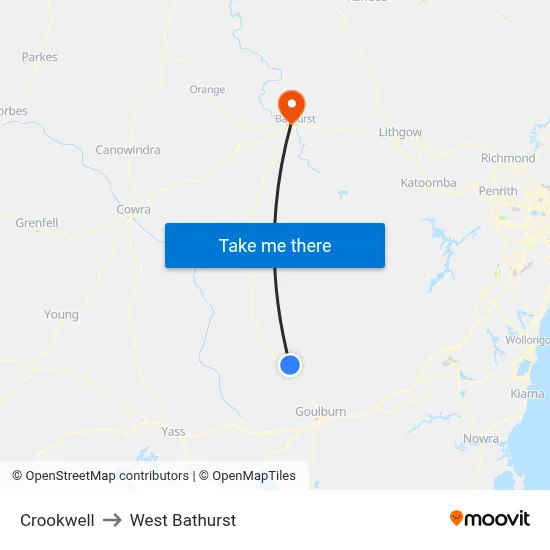 Crookwell to West Bathurst map