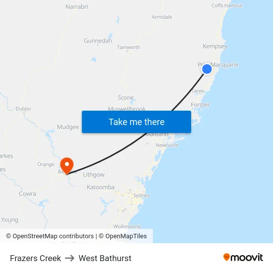 Frazers Creek to West Bathurst map