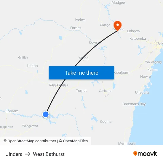 Jindera to West Bathurst map