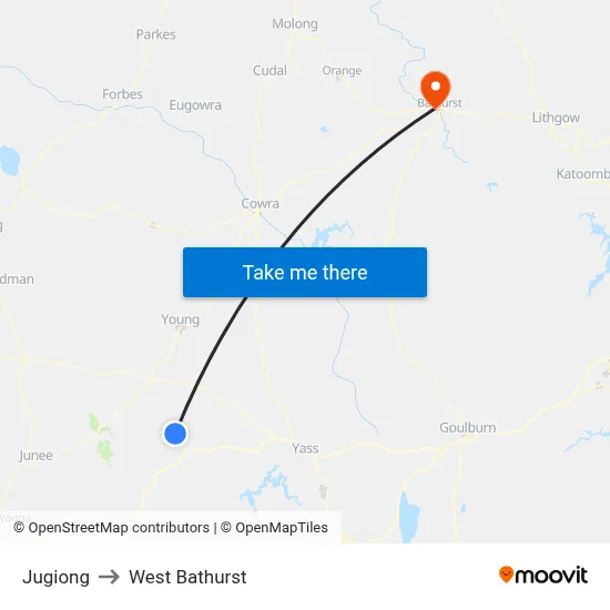 Jugiong to West Bathurst map