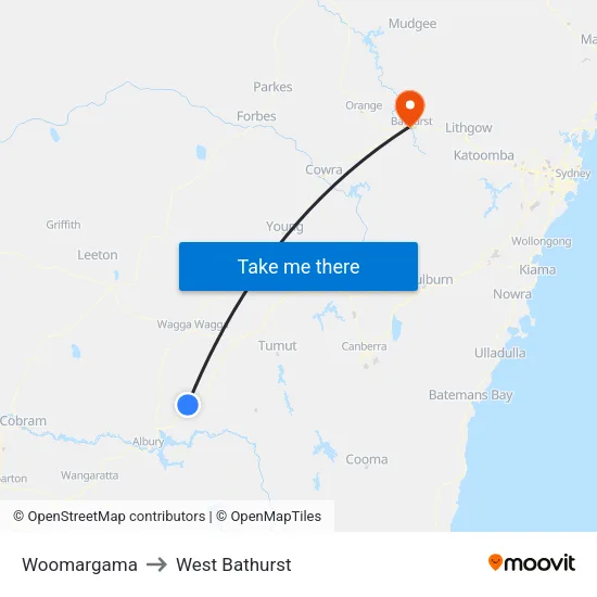 Woomargama to West Bathurst map