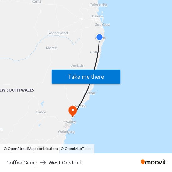 Coffee Camp to West Gosford map