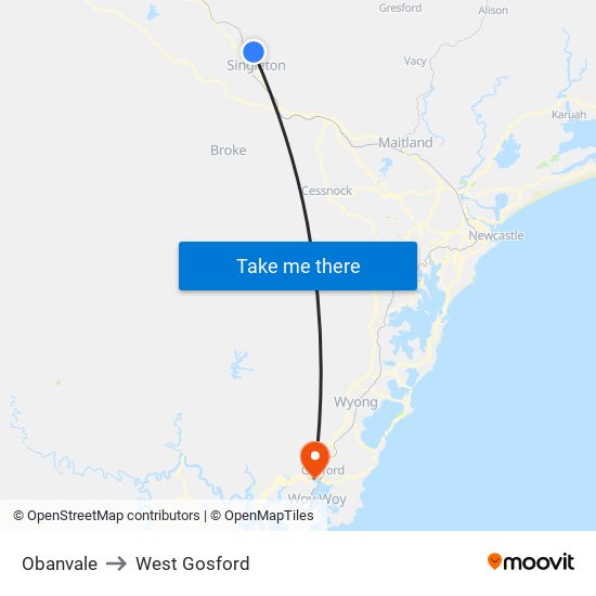 Obanvale to West Gosford map