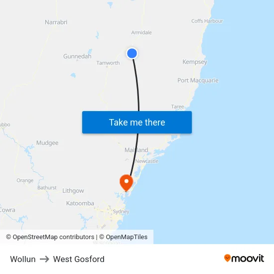 Wollun to West Gosford map