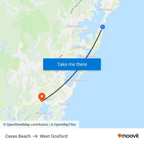 Caves Beach to West Gosford map