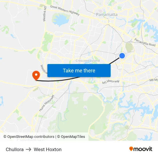 Chullora to West Hoxton map