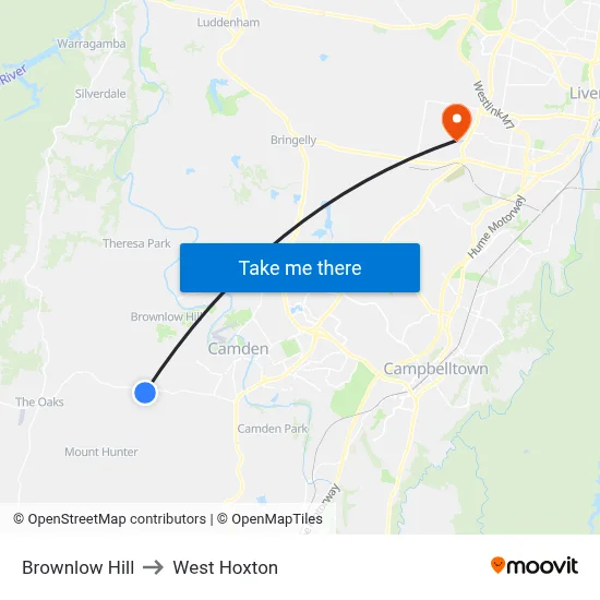 Brownlow Hill to West Hoxton map