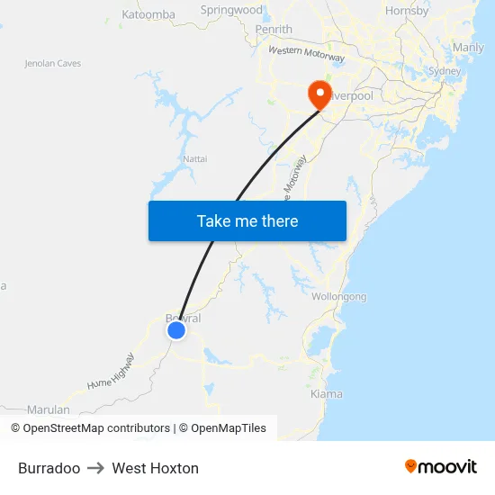Burradoo to West Hoxton map