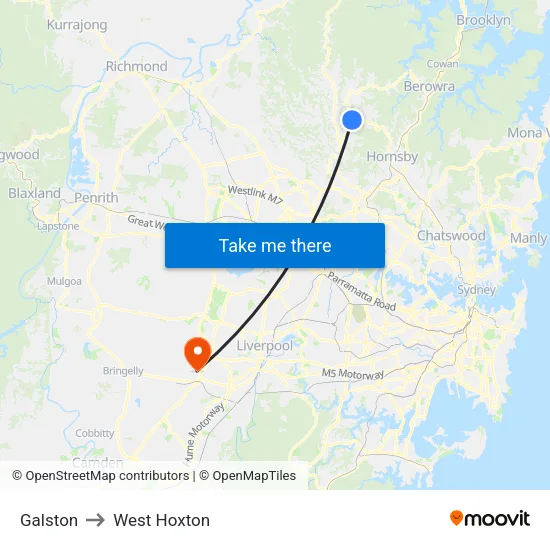 Galston to West Hoxton map