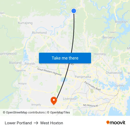 Lower Portland to West Hoxton map