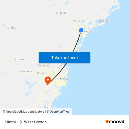 Minmi to West Hoxton map