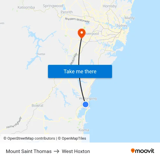 Mount Saint Thomas to West Hoxton map