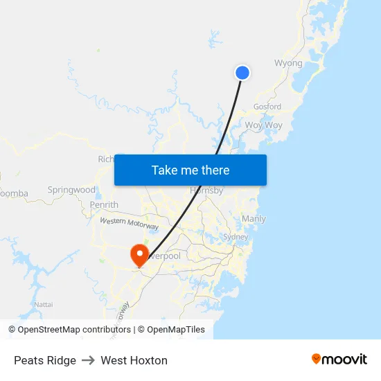 Peats Ridge to West Hoxton map