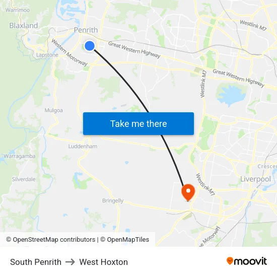 South Penrith to West Hoxton map