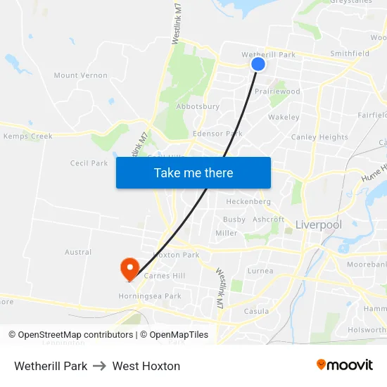 Wetherill Park to West Hoxton map