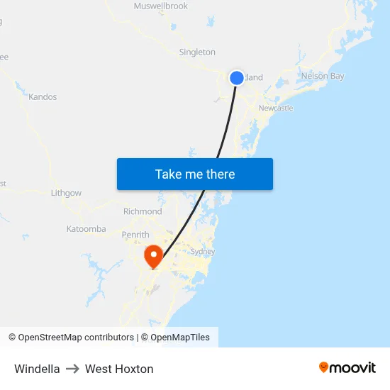 Windella to West Hoxton map