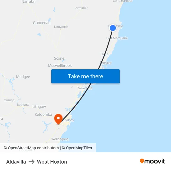 Aldavilla to West Hoxton map