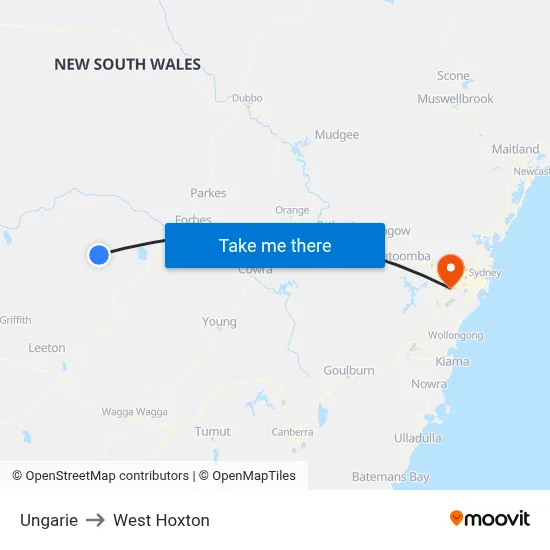 Ungarie to West Hoxton map