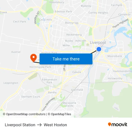 Liverpool Station to West Hoxton map