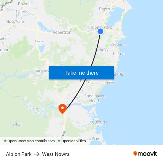 Albion Park to West Nowra map