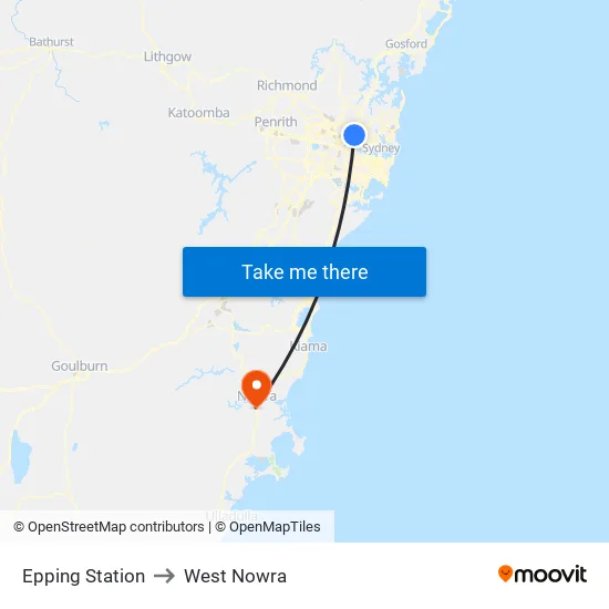 Epping Station to West Nowra map