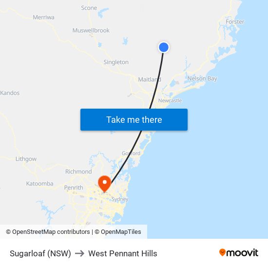 Sugarloaf (NSW) to West Pennant Hills map