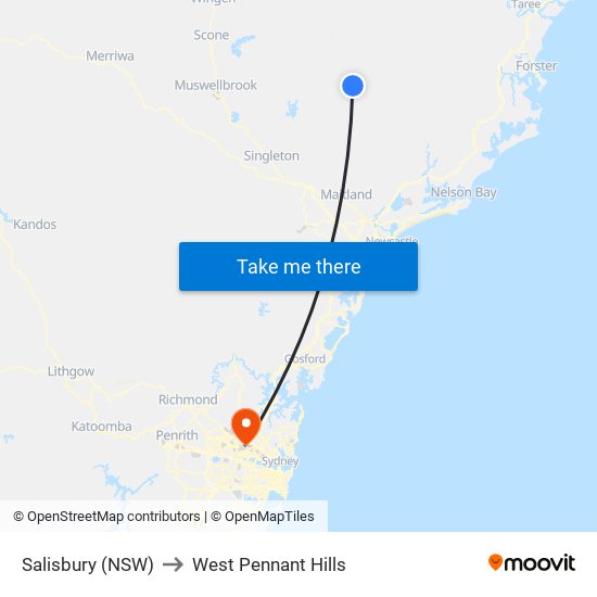 Salisbury (NSW) to West Pennant Hills map