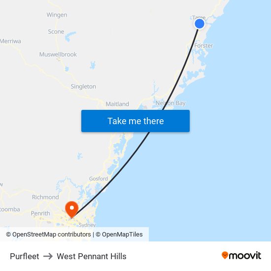 Purfleet to West Pennant Hills map