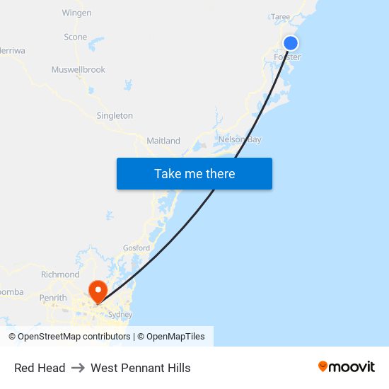 Red Head to West Pennant Hills map