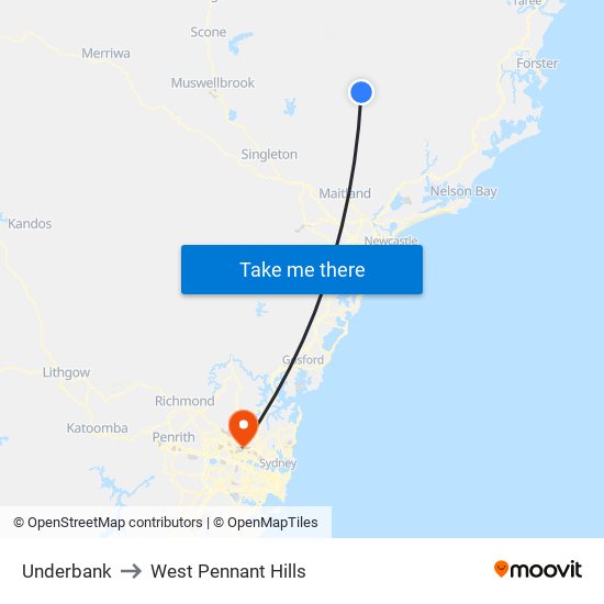 Underbank to West Pennant Hills map