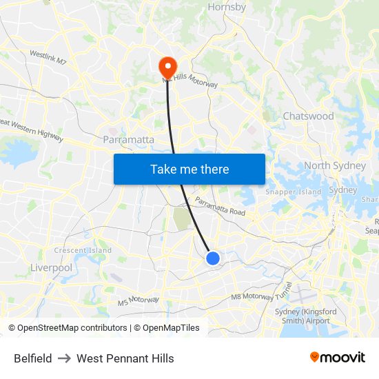 Belfield to West Pennant Hills map