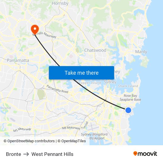 Bronte to West Pennant Hills map