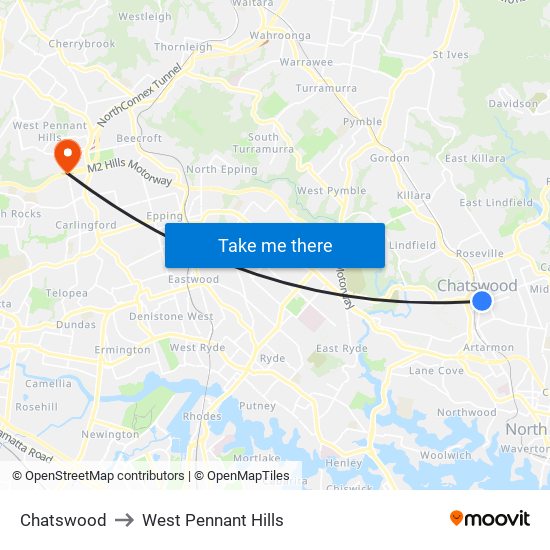 Chatswood to West Pennant Hills map