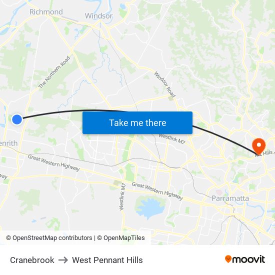 Cranebrook to West Pennant Hills map