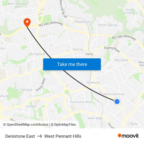 Denistone East to West Pennant Hills map