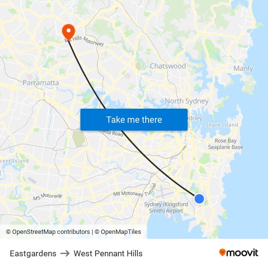 Eastgardens to West Pennant Hills map