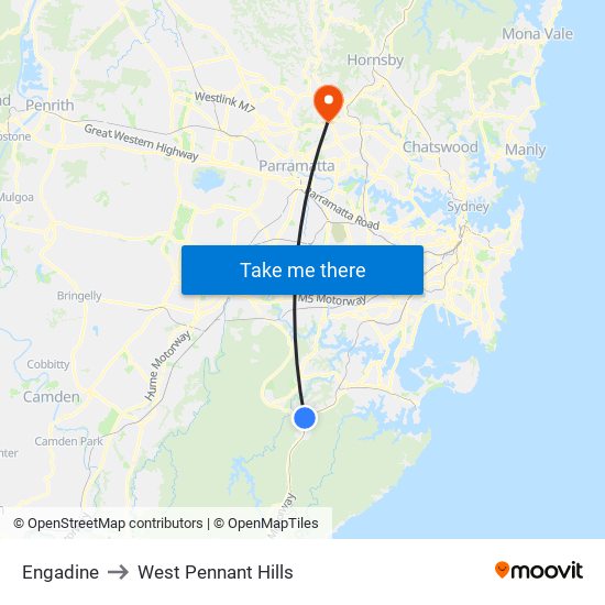 Engadine to West Pennant Hills map