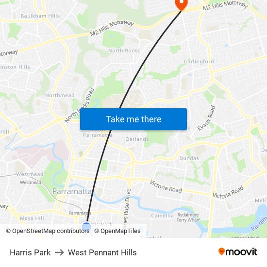 Harris Park to West Pennant Hills map