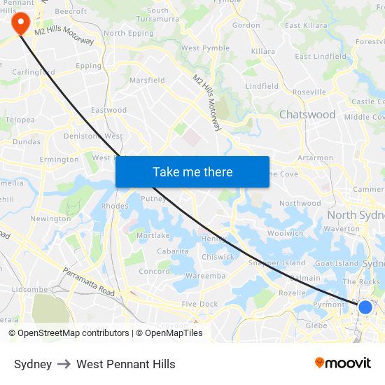 Sydney to West Pennant Hills map