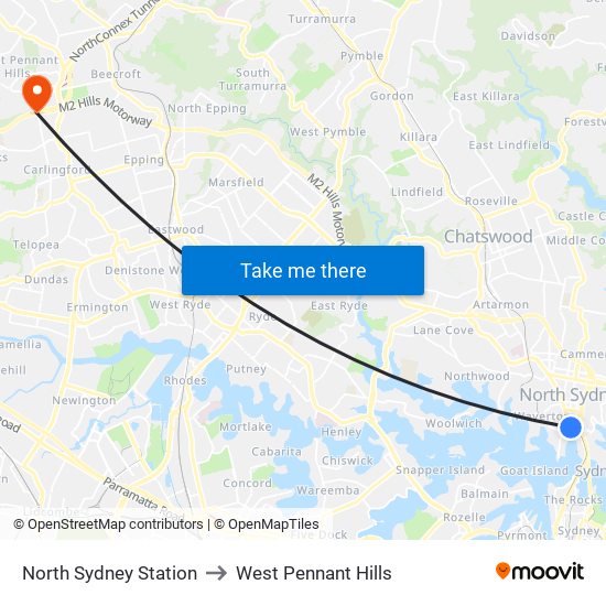 North Sydney Station to West Pennant Hills map