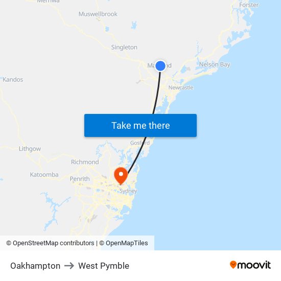 Oakhampton to West Pymble map