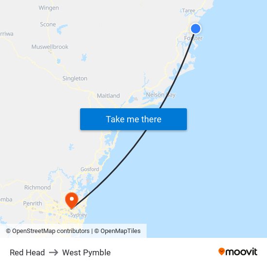 Red Head to West Pymble map