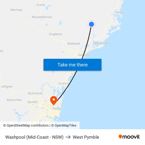 Washpool (Mid-Coast - NSW) to West Pymble map