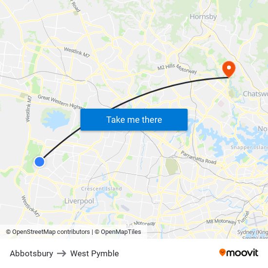 Abbotsbury to West Pymble map