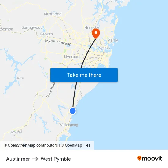 Austinmer to West Pymble map