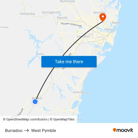 Burradoo to West Pymble map
