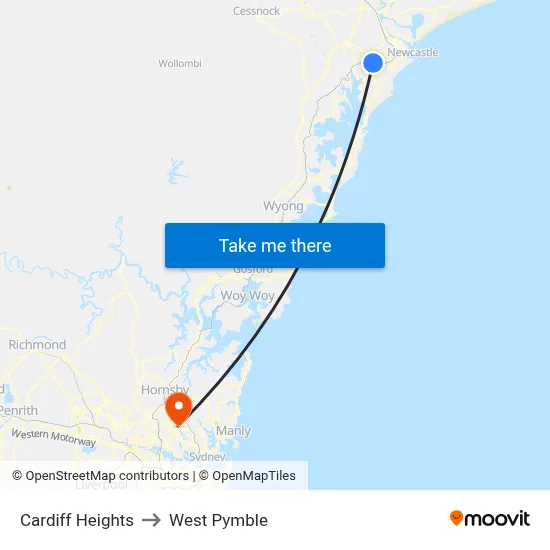 Cardiff Heights to West Pymble map