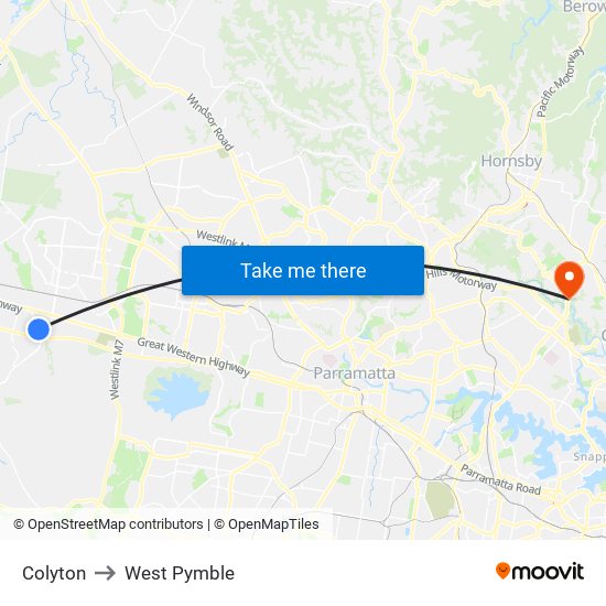 Colyton to West Pymble map