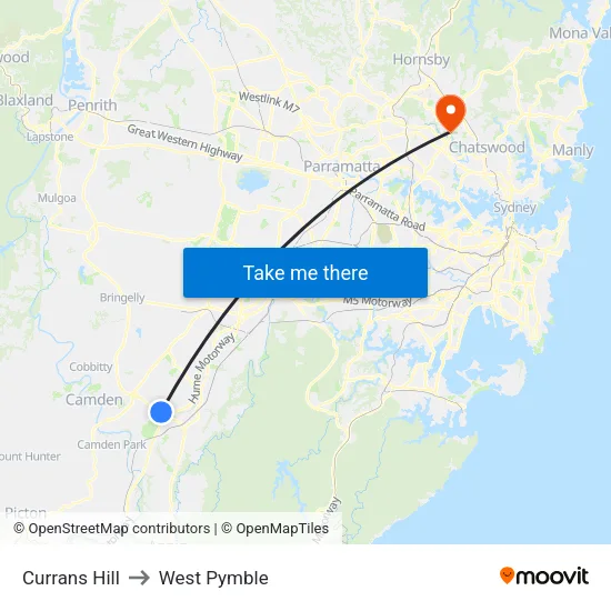 Currans Hill to West Pymble map
